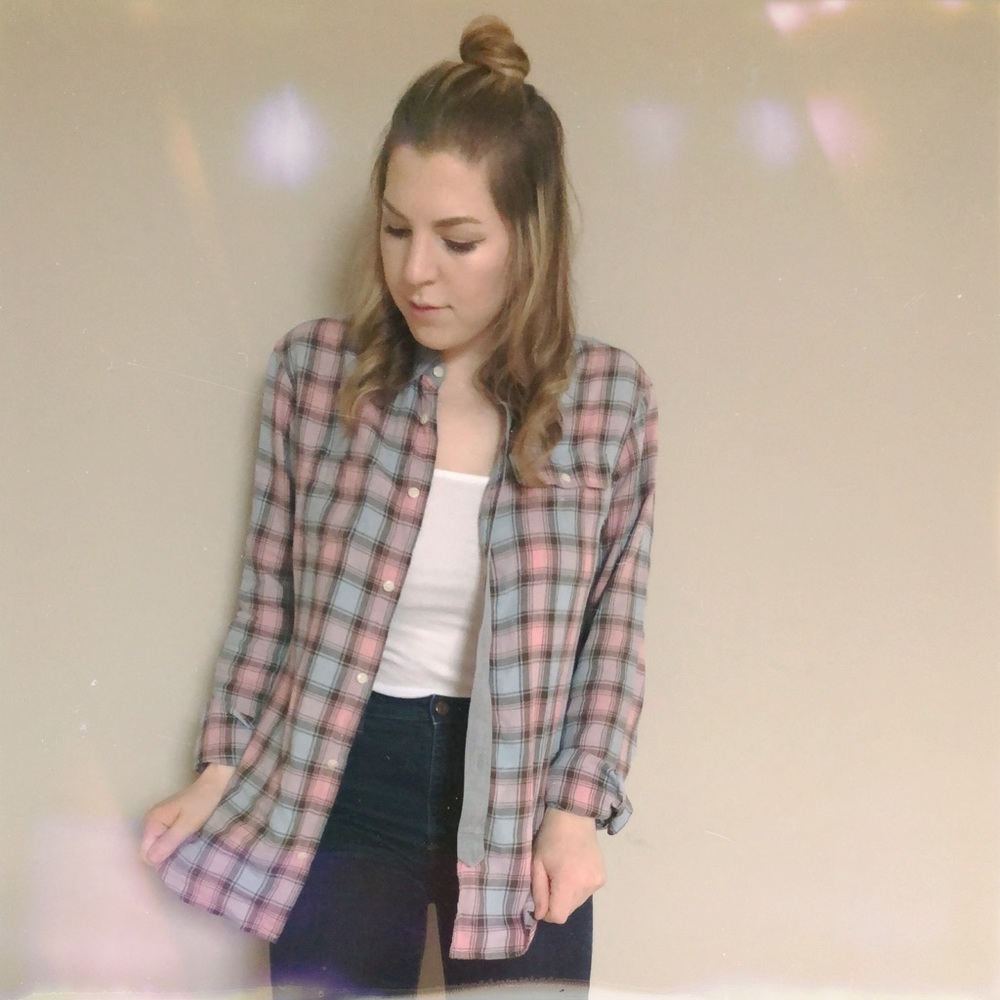 All Saints M Button Up Plaid Shirt